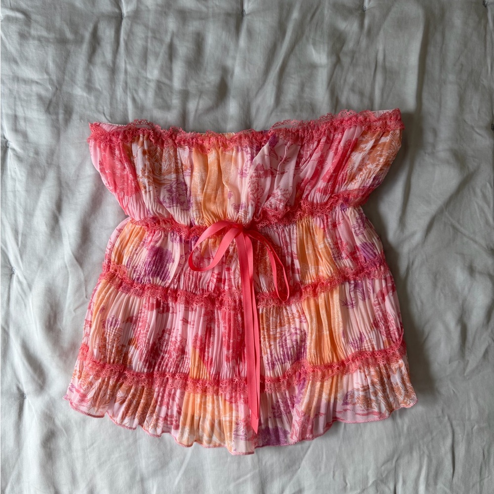 Women's Pink and Orange Off-Shoulder Blouse